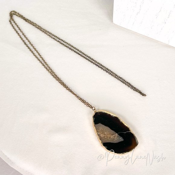 Vintage Thick Raw Marble Stone Pendant Chain Necklace - Picture 3 of 4